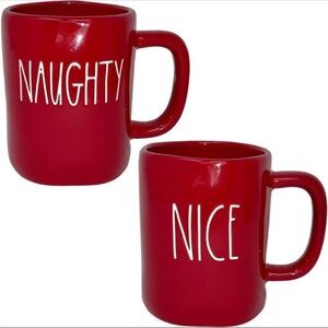 Red Ceramic Naughty and Nice Mug Set